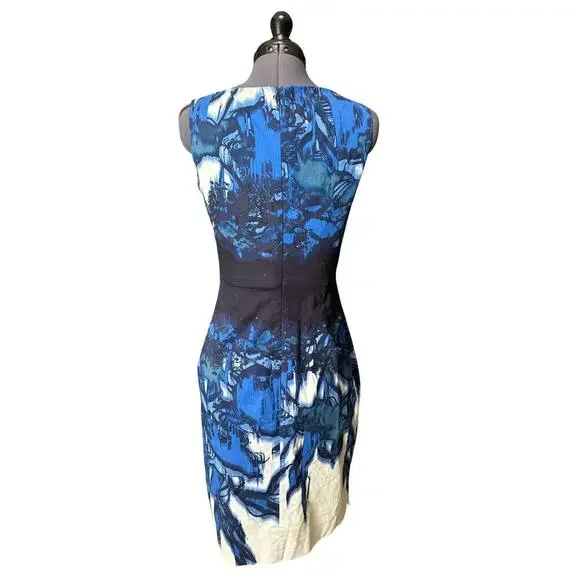 Tahari Sheath Dress Blue Black White Print 97% Cotton Women’s Size Small / 4 - Picture 3 of 5